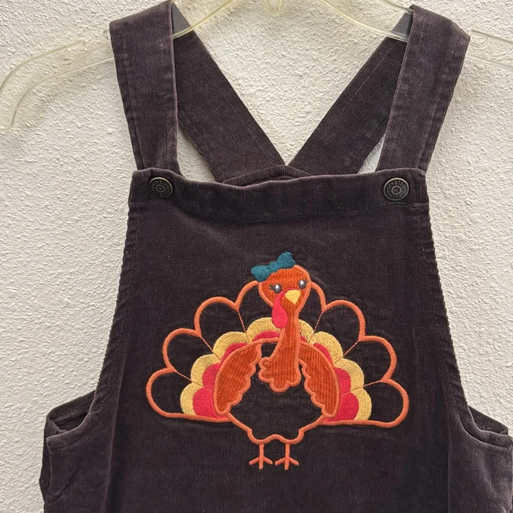Gymboree Girls Embroidered Turkey Ruffle Corduroy Skirtall Brown Dress Size 8